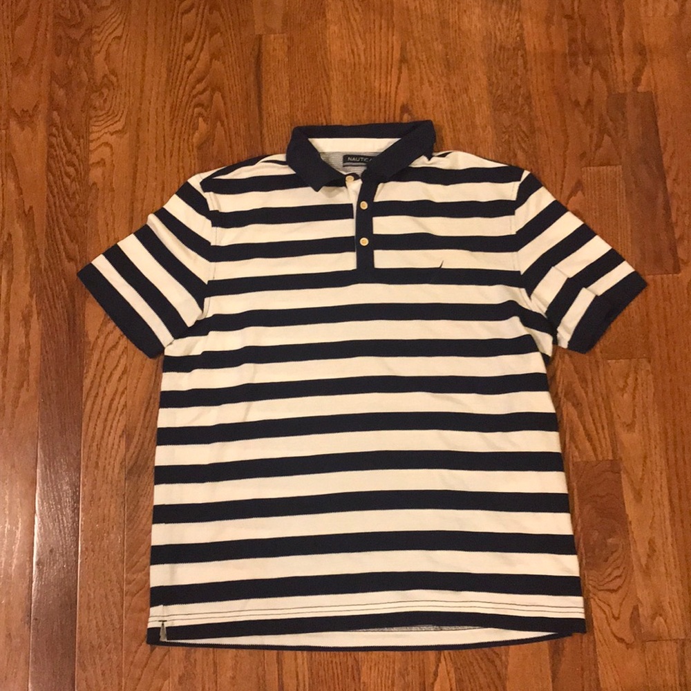 Men’s Nautica White/Navy Striped Polo